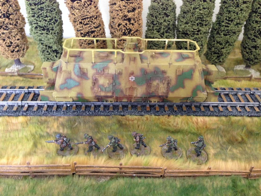 The Armored Train has two Kommandowagons for carrying the Panzergrenadiers.