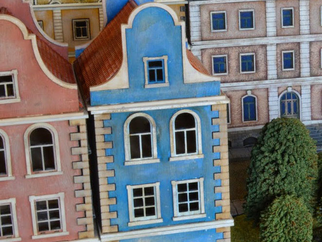 Close up of the Belgian townhouses.